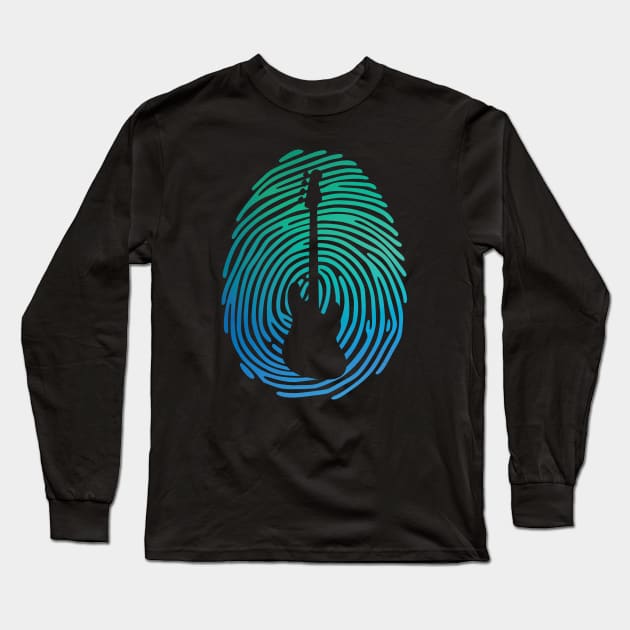 Fingerprint Bass Guitar Silhouette Gradient Design Long Sleeve T-Shirt by nightsworthy